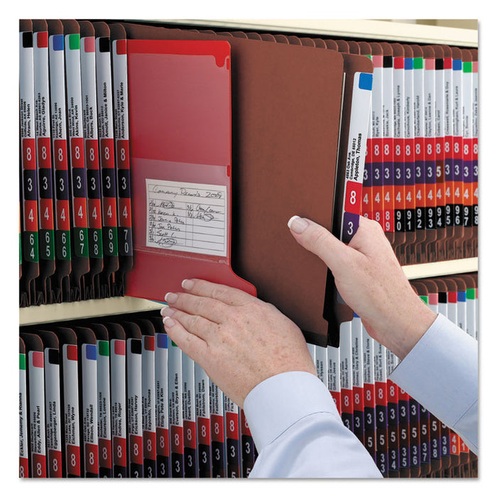 End Tab Pressboard Classification Folders, Expands 2", 2 Dividers, 6 SafeSHIELD Fasteners, Legal Size, Red, 10/Box