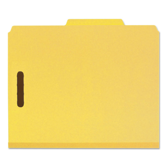 Recycled Pressboard Classification Folders, 2/5-Cut Tab, Expands 2", 2 Dividers, 6 Fasteners, Letter Size, Yellow, 10/BX