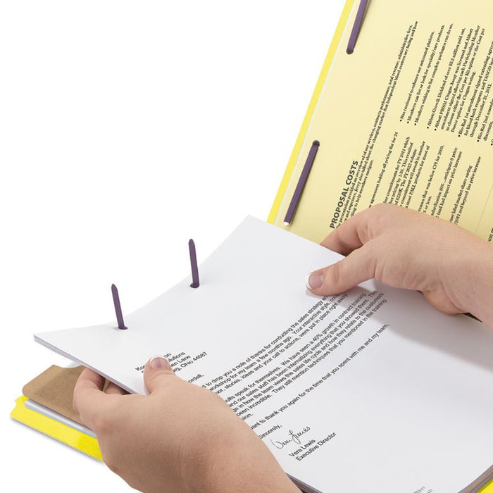 Pressboard Top Tab Classification Folders, Expands 2", 1 Divider, 4 SafeSHIELD Fasteners, Legal Size, Yellow, 10/Box