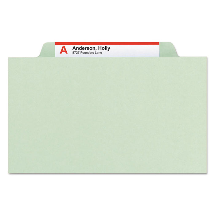 Pressboard Classification Folders, 2/5 Tab, Expands 2", 2 Dividers, 6 SafeSHIELD Fasteners, Legal Size, Gray-Green, 10/Box