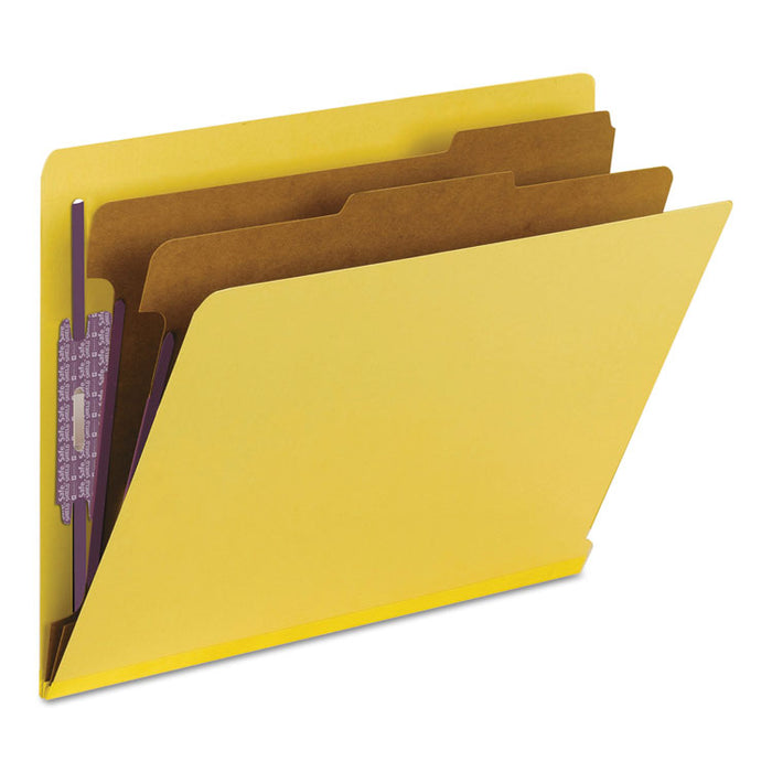 End Tab Pressboard Classification Folders, Expands 2", 2 Dividers, 6 SafeSHIELD Fasteners, Letter Size, Yellow, 10/Box
