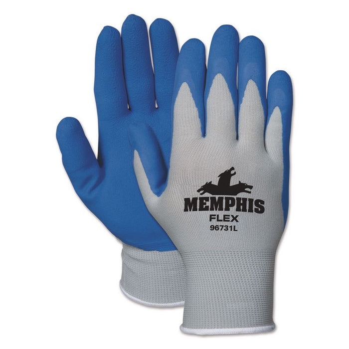 Memphis Flex Latex-Coated Seamless Nylon Knit Gloves, EN388: 3131, Small, Blue/Gray, 12 Pairs