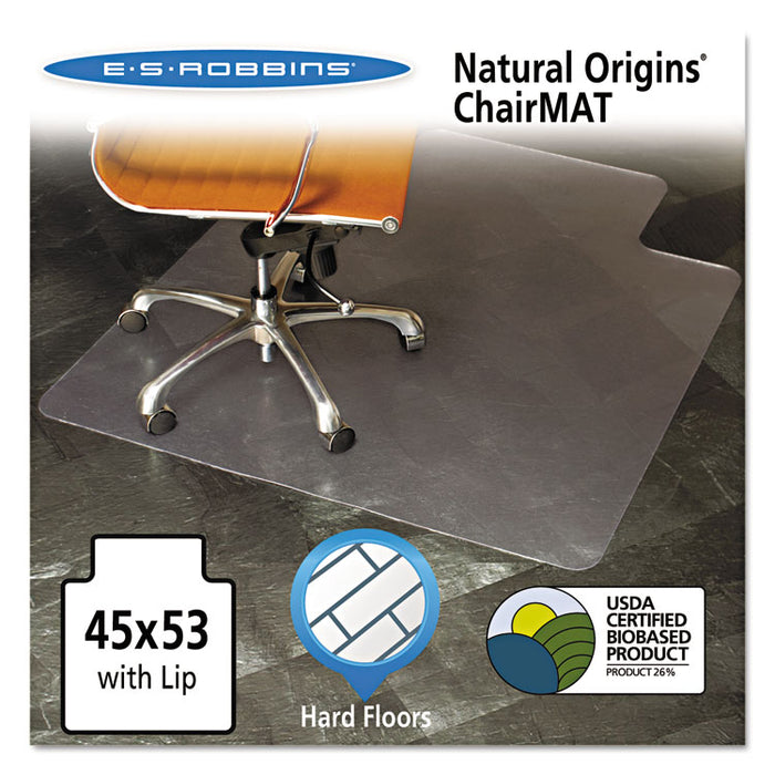 Natural Origins Biobased Chair Mat for Hard Floors, Rectangular with Lip, Straight Edges, 45" x 53", Clear