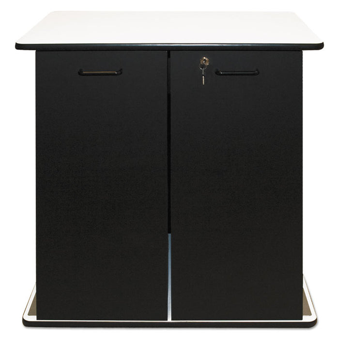 Refreshment Stand, Engineered Wood, 9 Shelves, 29.5" x 21" x 33", White/Black