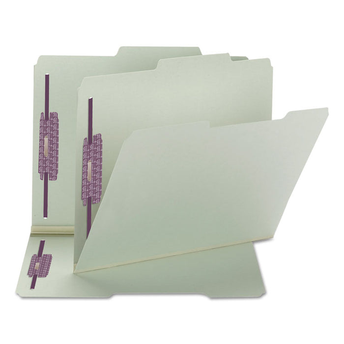 Recycled Pressboard Fastener Folders, 2/5 Tab: R of C, Expands 2", 2 SafeSHIELD Fasteners, Letter Size, Gray-Green, 25/Box