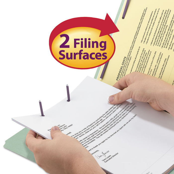 Recycled Pressboard Fastener Folders, 2/5 Tab: R of C, Expands 2", 2 SafeSHIELD Fasteners, Letter Size, Gray-Green, 25/Box