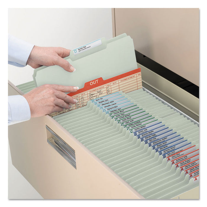 Recycled Pressboard Fastener Folders, 2/5 Tab: R of C, Expands 2", 2 SafeSHIELD Fasteners, Letter Size, Gray-Green, 25/Box