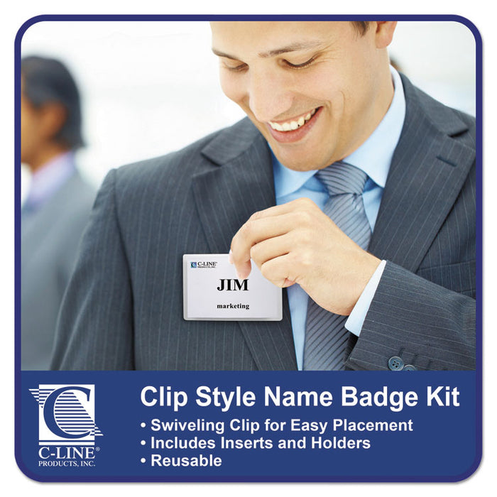 Name Badge Kits, Top Load, 4 x 3, Clear, 50/Box
