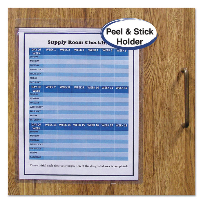 Self-Adhesive Poly Shop Ticket Holders, Super Heavy-Duty, Top Load 9 x 12 Insert, Clear Front, 50/Box