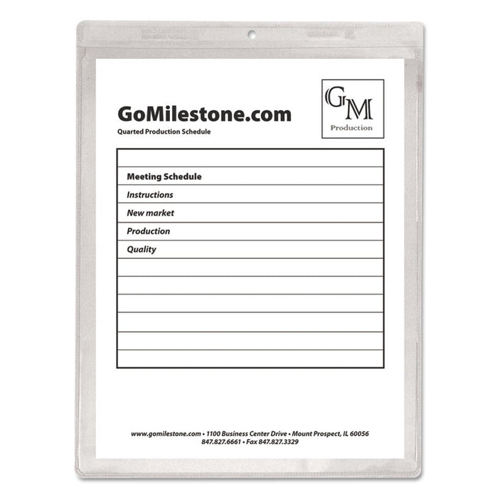 Clear Vinyl Shop Ticket Holders, Super Heavy-Duty, Top Load 8.5 x 11 Insert, Clear Front, 50/Box