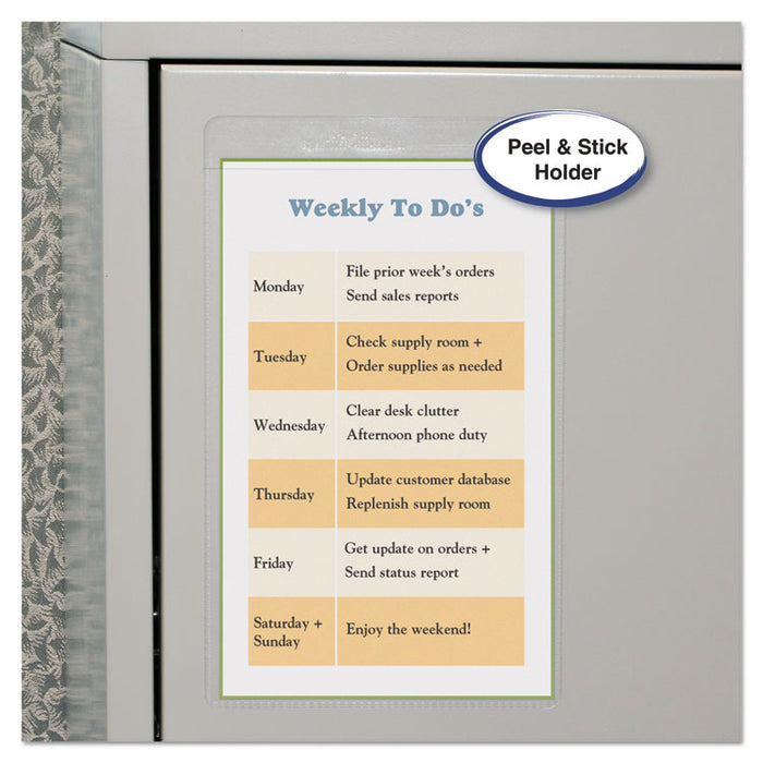 Self-Adhesive Poly Shop Ticket Holders, Super Heavy-Duty, Top Load 5 x 8 Insert, Clear Front, 50/Box