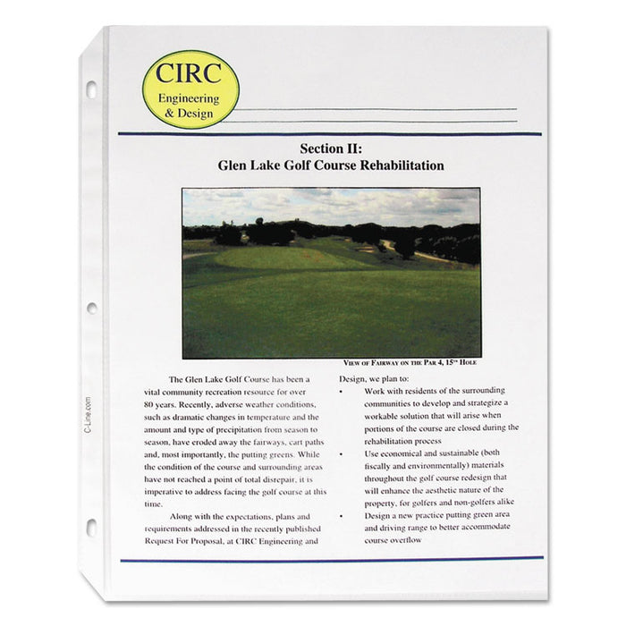 Polypropylene Sheet Protectors, Medium-Duty, Side: 3-Hole Punched, Top Load 8.5 x 11 Insert, Nonglare Clear Front, 50/Box