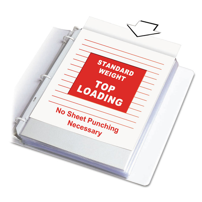 Polypropylene Sheet Protectors, Medium-Duty, Side: 3-Hole Punched, Top Load 8.5 x 11 Insert, Nonglare Clear Front, 100/Box