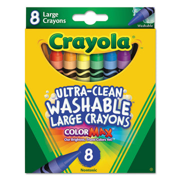 Ultra-Clean Washable Crayons, Large Size, 0.44" x 4", 8 Assorted Colors, 8/Pack