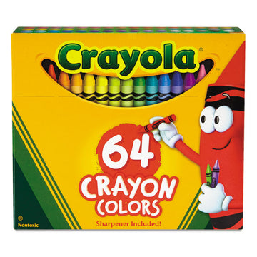 Classic Color Crayons, Classic Flip-Top Box with Built-In Sharpener, Regular Size, 0.31" x 3.63", 64 Assorted Colors, 64/Pack