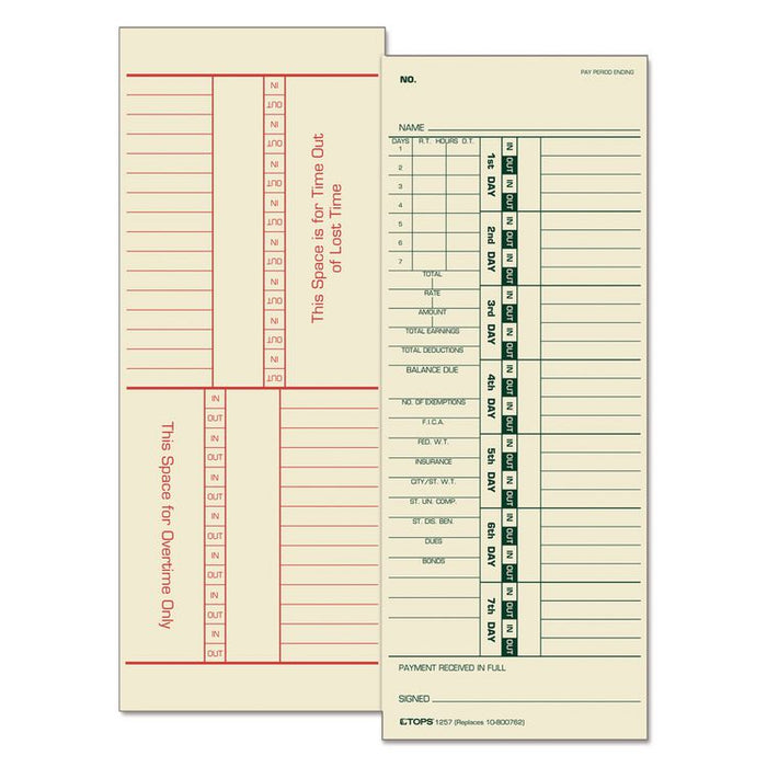 Time Clock Cards, Replacement for 10-800762, Two Sides, 3.5 x 9, 500/Box