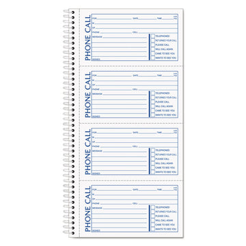 Second Nature Phone Call Book, Two-Part Carbonless, 5 x 2.75, 4 Forms/Sheet, 400 Forms Total