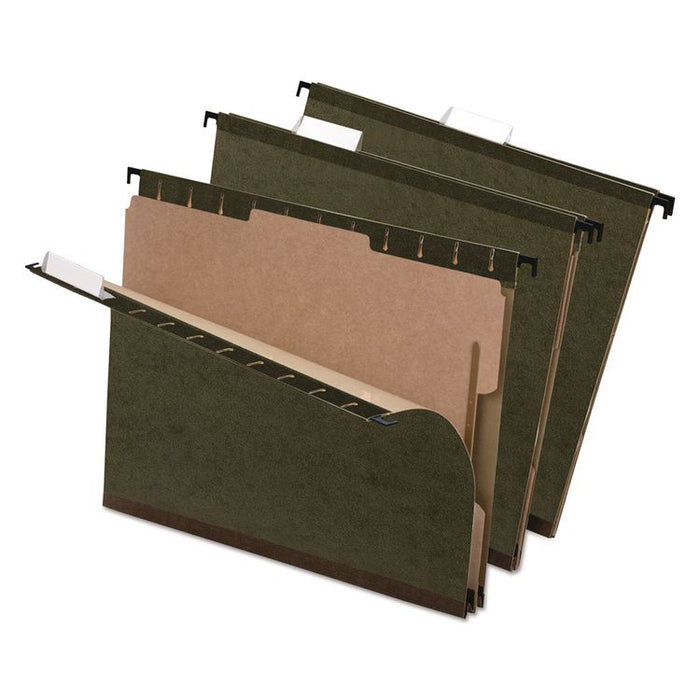 SureHook Reinforced Hanging Divider Folders, 1/5-Cut Tab, Expands 2", 1 Divider, 4 Fasteners, Letter Size, Green, 10/Box