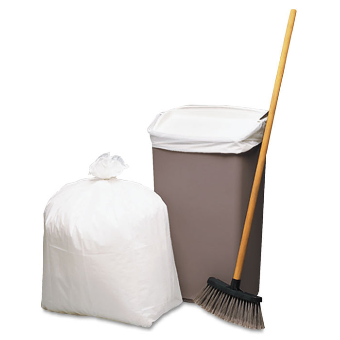 Linear-Low-Density Recycled Tall Kitchen Bags, Open-Face, 13 gal, 24" x 33", White, 15 Bags/Roll, 10 Rolls/Box