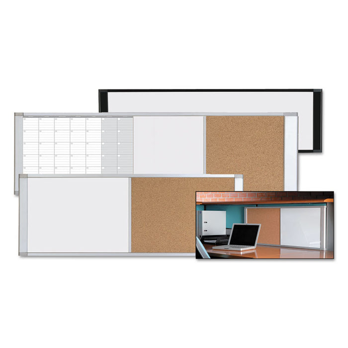 Cubicle Workstation Dry Erase Board, Combo Magnetic Dry Erase/Bulletin, 48" x 18", Tan/White Surface, Satin Aluminum Frame