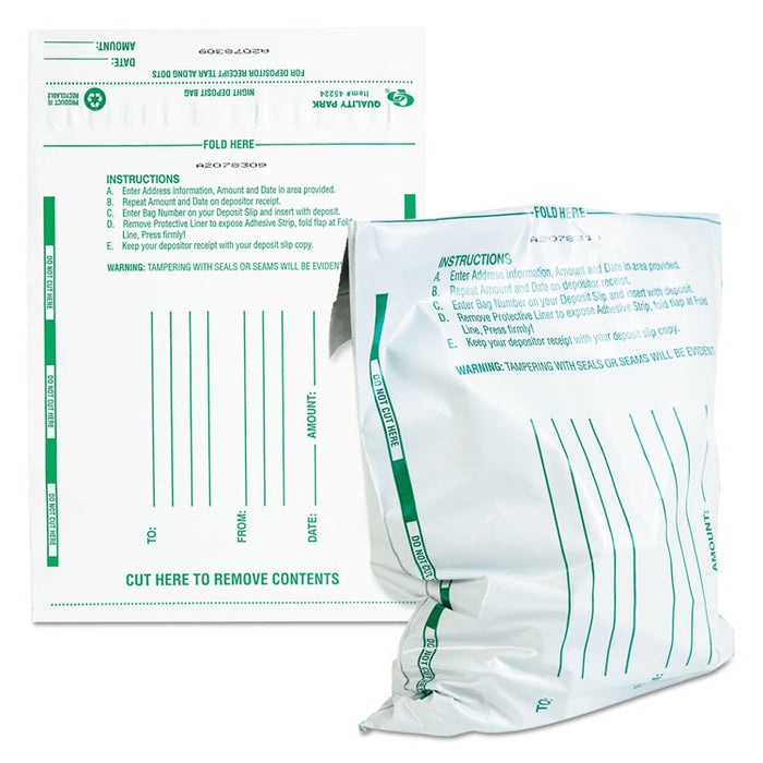Poly Night Deposit Bags with Tear-Off Receipt, Polyethylene, 10" x 13", White, 100/Pack