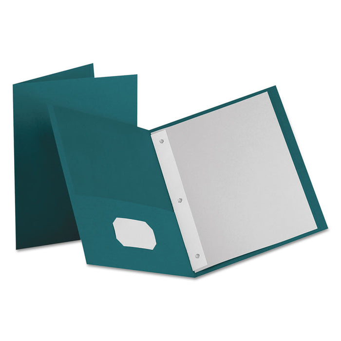 Twin-Pocket Folder with Prong Fasteners, Accommodates (135) 11 x 8.5 Sheets, Teal, 25/Box