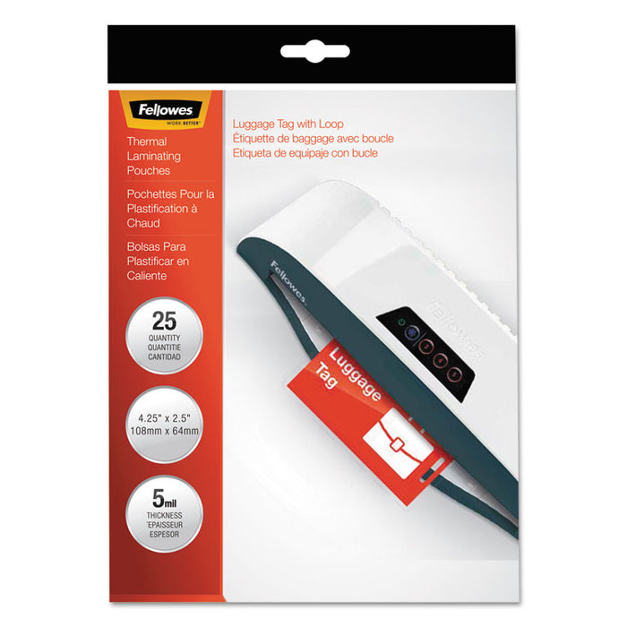 Laminating Pouches, 5 mil, 4.25" x 2.5", Gloss Clear, 25/Pack