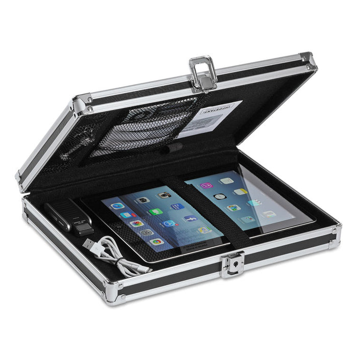 Locking Storage Clipboard, 0.38" Clip Capacity, Holds 8.5 x 11 Sheets, Black/Chrome