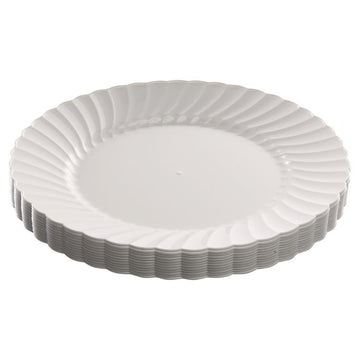 Classicware Plastic Dinnerware, Plates, 9" dia, White, 12/Bag, 15 Bags/Carton