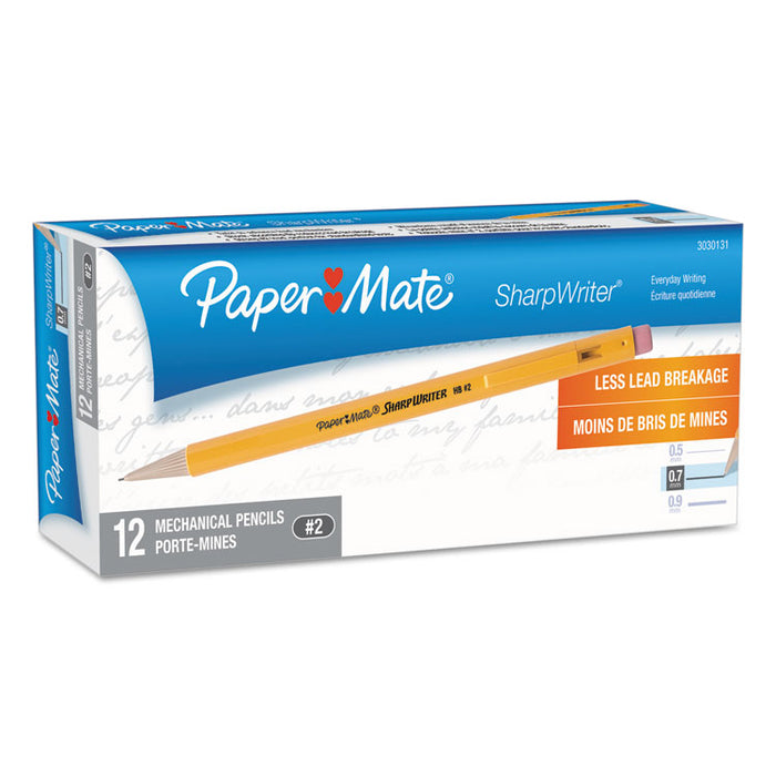 Sharpwriter Mechanical Pencil, 0.7 mm, HB (#2), Black Lead, Classic Yellow Barrel, Dozen