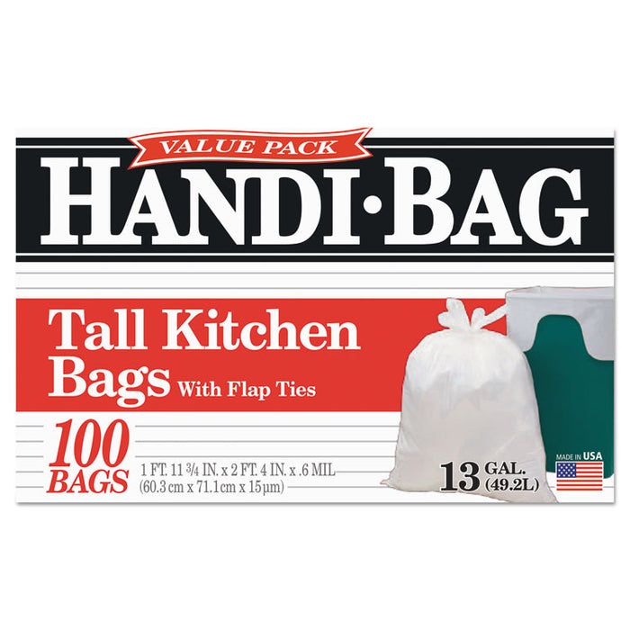 Super Value Pack Can Liners, 13 gal, 0.6 mil, 23.75" x 28", White, 100 Bags/Box, 6 Boxes/Carton