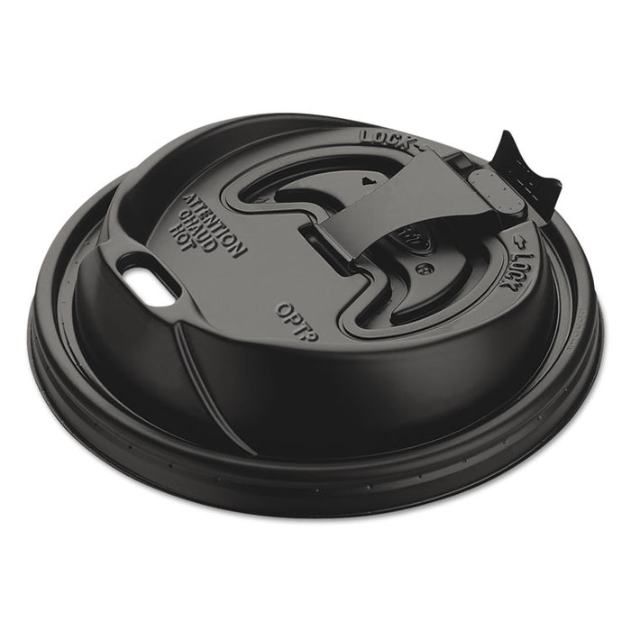 Optima Reclosable Lids for Hot Paper Cups, Fits 10 oz to 24 oz Hot Cups, Plastic, Black, 1,000/Carton