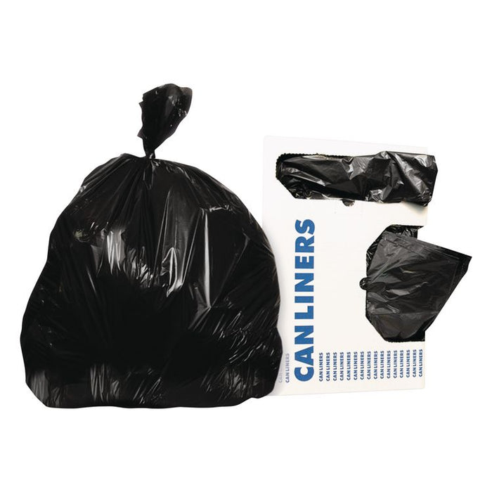 High-Density Waste Can Liners, 60 gal, 22 mic, 38" x 60", Black, 25 Bags/Roll, 6 Rolls/Carton
