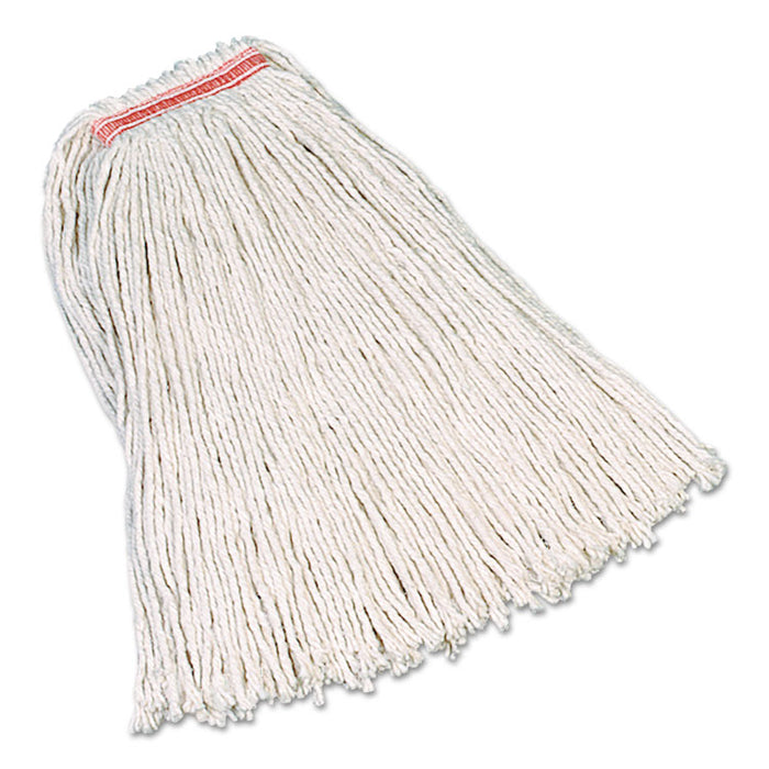 Non-Launderable Premium Cut-End Cotton Mop, White, 32 oz, 1" Orange Headband, 12/Carton