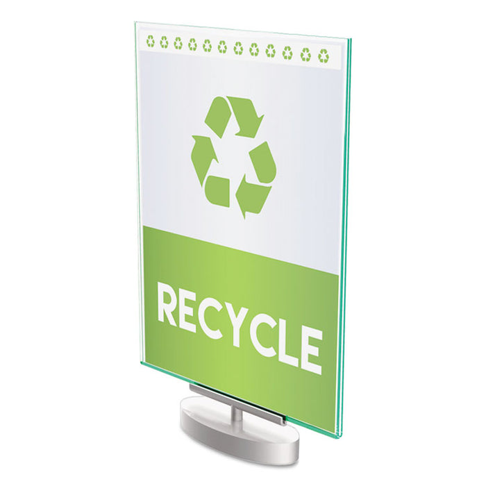 Superior Image Swivel Sign Holder w/Green Edge, 8.5 x 11 Insert, Silver Base