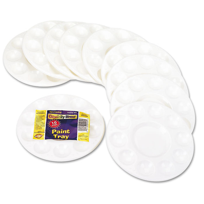 Round Plastic Paint Trays for Classroom, White, 10/Pack