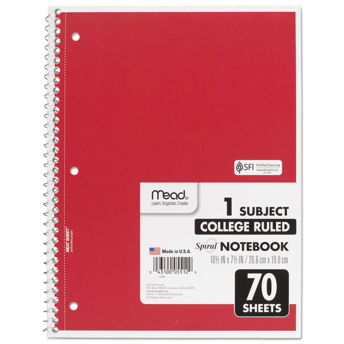 Spiral Notebook, One-Subject, Medium/College Rule, Randomly Assorted Cover Color, (70) 10.5 x 7.5 Sheets