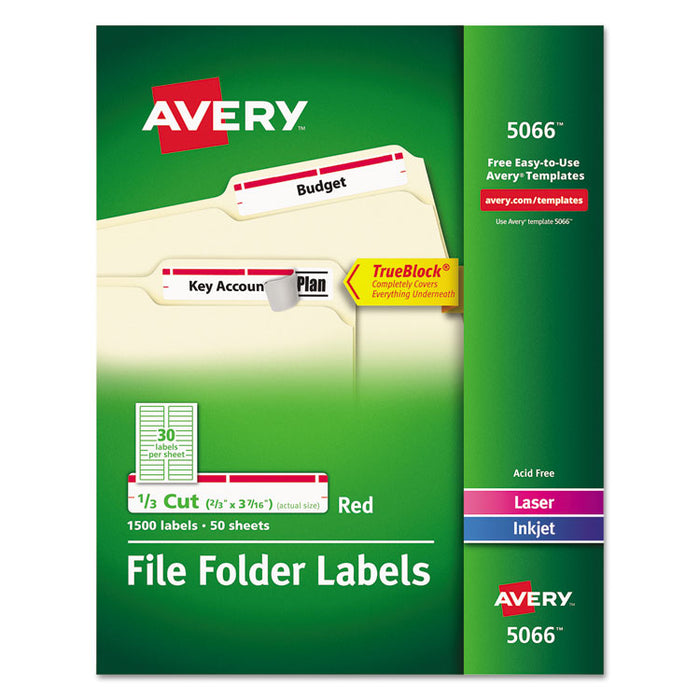 Permanent TrueBlock File Folder Labels with Sure Feed Technology, 0.66: x 3.44", White, 30/Sheet, 50 Sheets/Box