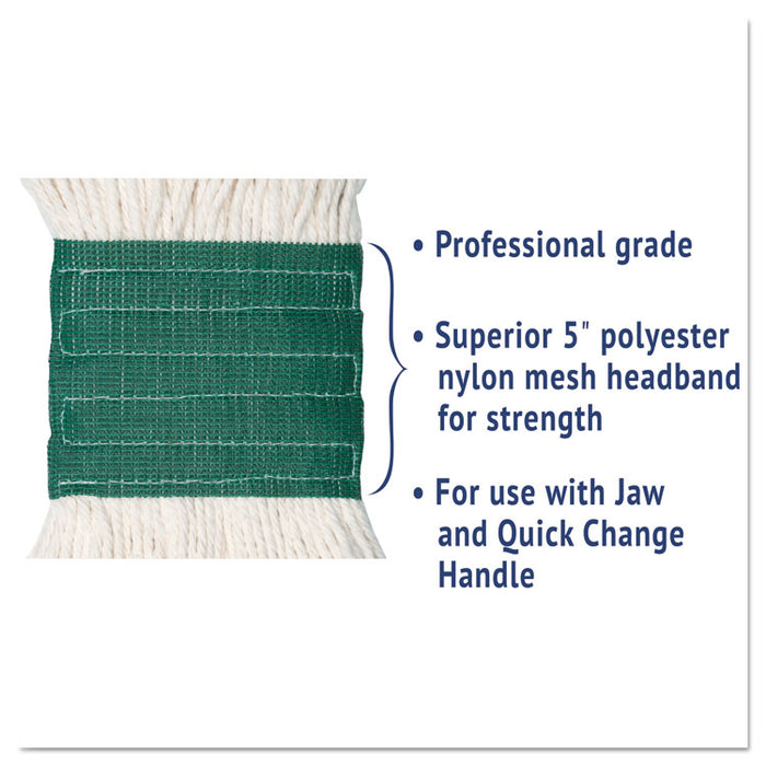 Super Loop Wet Mop Head, Cotton/Synthetic Fiber, 5" Headband, Medium Size, White