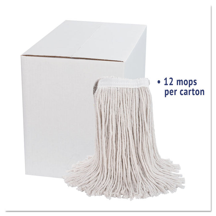Premium Cut-End Wet Mop Heads, Cotton, 24 oz, White, 12/Carton