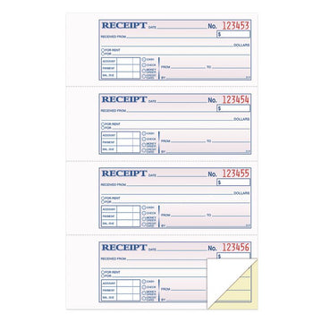 Money and Rent Receipt Books, Account + Payment Sections, Two-Part Carbonless, 7.13 x 2.75, 4 Forms/Sheet, 400 Forms Total