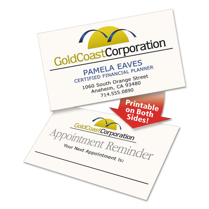 Clean Edge Business Cards, Laser, 2 x 3.5, Ivory, 10 Cards/Sheet, 20 Sheets/Pack