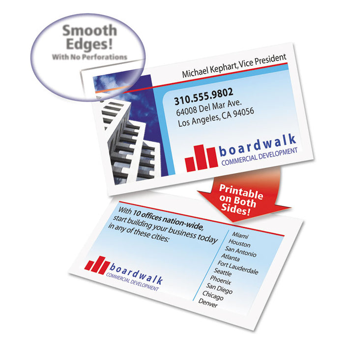 Clean Edge Business Cards, Laser, 2 x 3.5, White, 10 Cards/Sheet, 20 Sheets/Pack