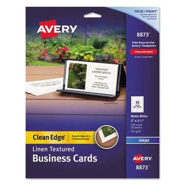 True Print Premium Clean Edge Business Cards with Linen Texture, Inkjet, 2 x 3.5, White, 10 Cards/Sheet, 20 Sheets/Pack