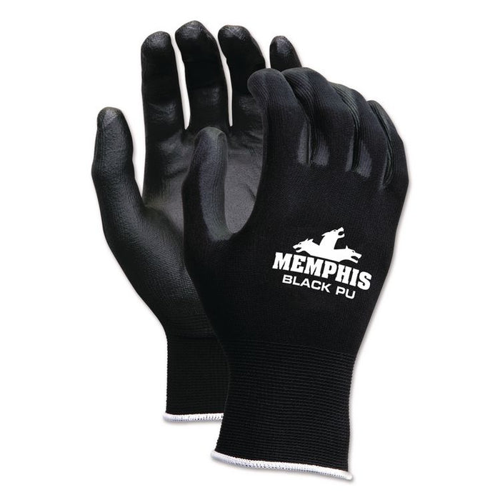 Economy PU Coated Work Gloves, EN388: 2121, 12" Long, X-Large, Black, 12 Pairs