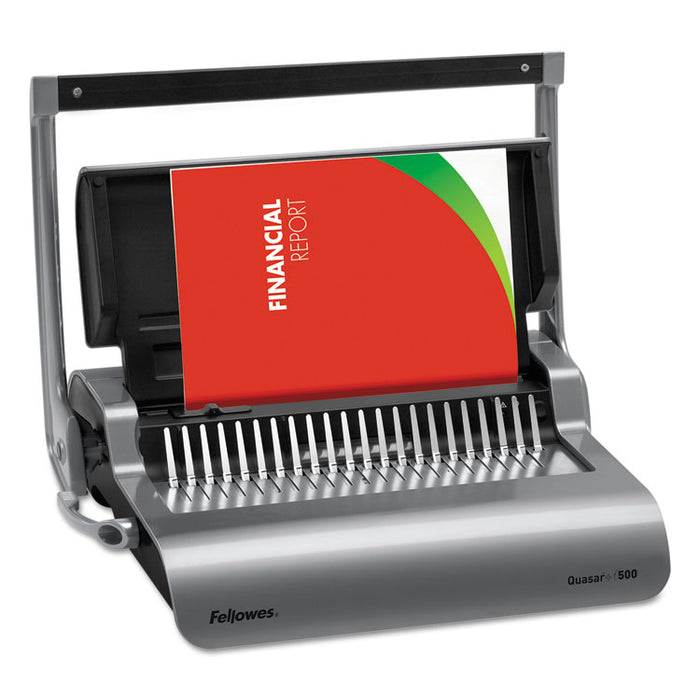 Quasar 500 Manual Comb Binding System, 500 Sheets, 18.13 x 15.38 x 5.13, Metallic Gray