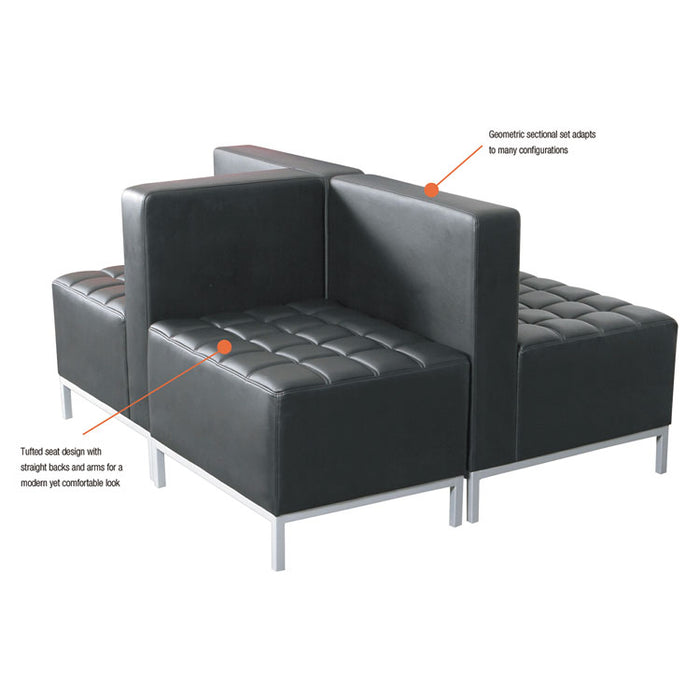 Alera QUB Series Armless L Sectional, Charging Station Center Seat, AC Outlet, (2) USB Ports, 26.38" x 26.38" x 30.5", Black