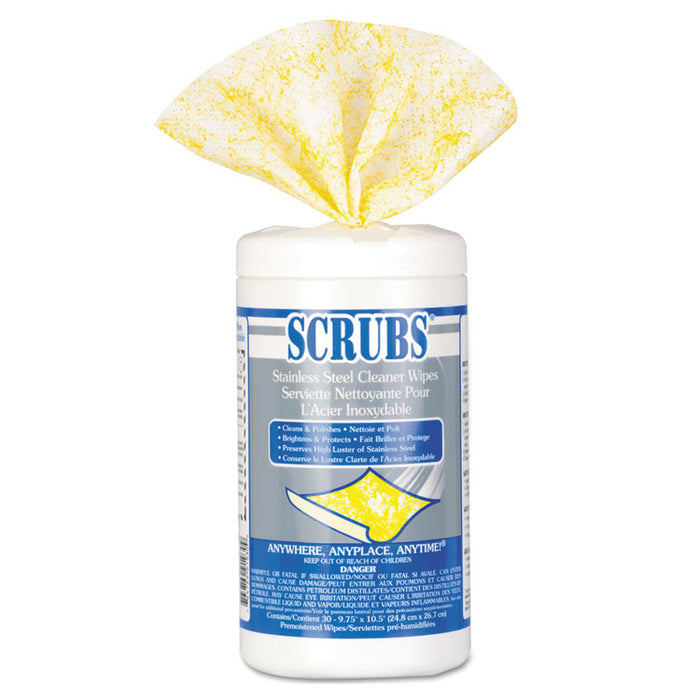 Stainless Steel Cleaner Towels, 1-Ply, 9.75 x 10.5, Lemon Scent, 30/Canister, 6 Canisters/Carton
