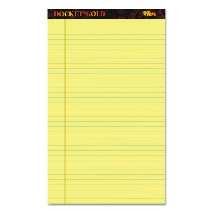 Docket Gold Ruled Perforated Pads, Wide/Legal Rule, (50) Canary Yellow 8.5 x 14 Sheets, 12/Pack