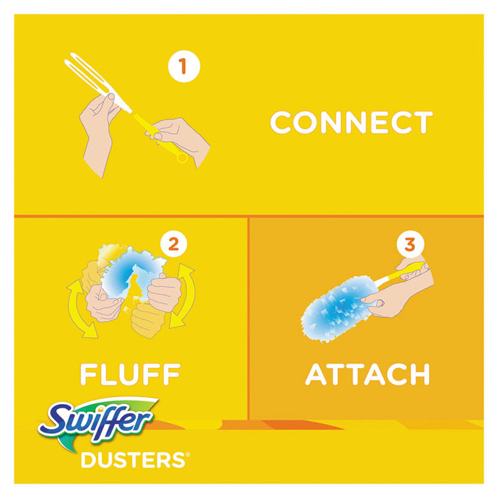 Dusters Starter Kit, Dust Lock Fiber, 6" Handle with Five Refill Dusters, Blue/Yellow, 6/Carton